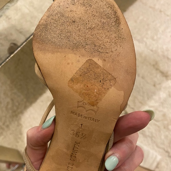 Authentic Manolo Blahnik tan suede strappy heeled sandal size 36.5 / 6.5 US - Picture 7 of 9